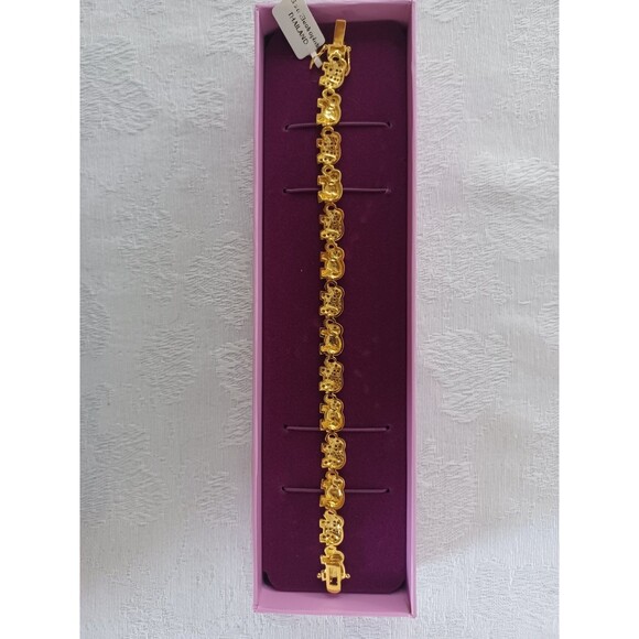 ELEPHANT MOTIF GOLD ELECTROPLATE RHINESTONE 8" BRACELET W/BOX AND TAG - Picture 7 of 13